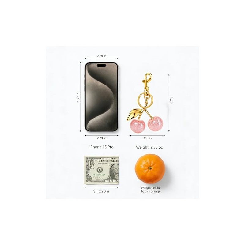 Llavero de cerezo, accesorio para cartera, regalo para mujer
