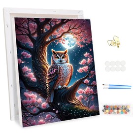 MEIYUDA Painting by Numbers Adults with Frame Owl, DIY Set, Adult Animal Craft Set, Painting by Numbers, 3 Brushes and Acrylic Paint, DIY Hand Painted Oil Painting Kit as a Gift and Home Decoration,