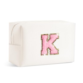 Initial Makeup Bag Cosmetic Bag - Waterproof Leather Make Up Bag Birthday Gifts for Women, Wedding Gifts Teen Girl Gifts Trendy Stuff Mom Birthday Gifts Sister Birthday Gifts Teacher Gifts (Letter K)