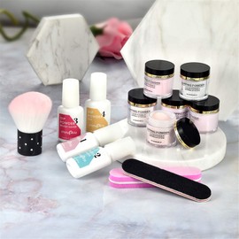 Vtrem Dip Powder Nail Kit Starter with 6 Colors Dipping Powder, 6PCs Nail Art Sticker, 1PCs Base & Top Coat, 1PC Activator, 1PC Brush Saver, 1PC Brush Nail Infiltration Powder No UV/LED Lamp Needed