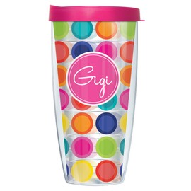 Signature Tumblers Gigi Happy Circles w/Hot Pink Lid Tumbler Cup 22 Oz | Fantastic Temperature Retention, Thermal Insulated! Dishwasher and Microwave Safe | BPA Free| Great Gift Idea