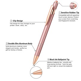 Aozora 9 Pack Ballpoint Pens Smooth Writing 2-in-1 Stylus Retractable Ballpoint Pen with Stylus tip, Office Decor Metal Stylus Pen for Touch Screens, 1.0 mm Black Ink (Assorted)