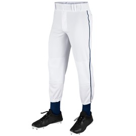 Champro Traditional Fit Triple Crown Classic Baseball Pants with Contrast-Color Braid Piping and Reinforced Sliding Areas, White, Navy pin, Large