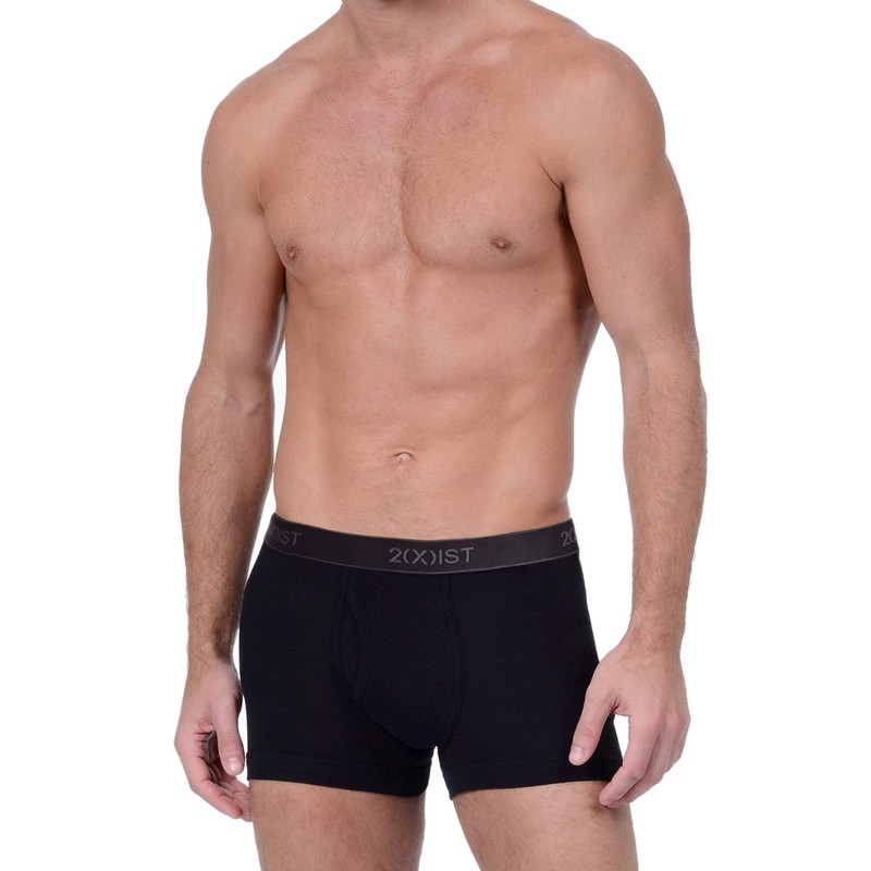 2(X)IST Men's Essential Cotton Boxer Brief 3-Pack Solid Black