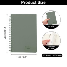 PATIKIL Undated Daily Planner with Hourly Schedule, A5 5.5"x 8.5" To-Do List Hard Cover Spiral Notebook Appointments Planner Notebook to Organize Daily Tasks and Agendas, Green