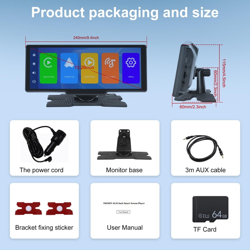 Portable Apple Car Play Screen 10.3 inch IPS Carplay Screen