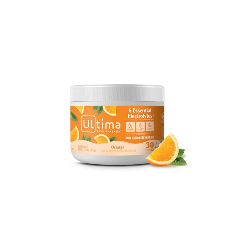 Ultima Replenisher Electrolyte Powder 30 Serving Canister, Orange, 3.6 Ounce