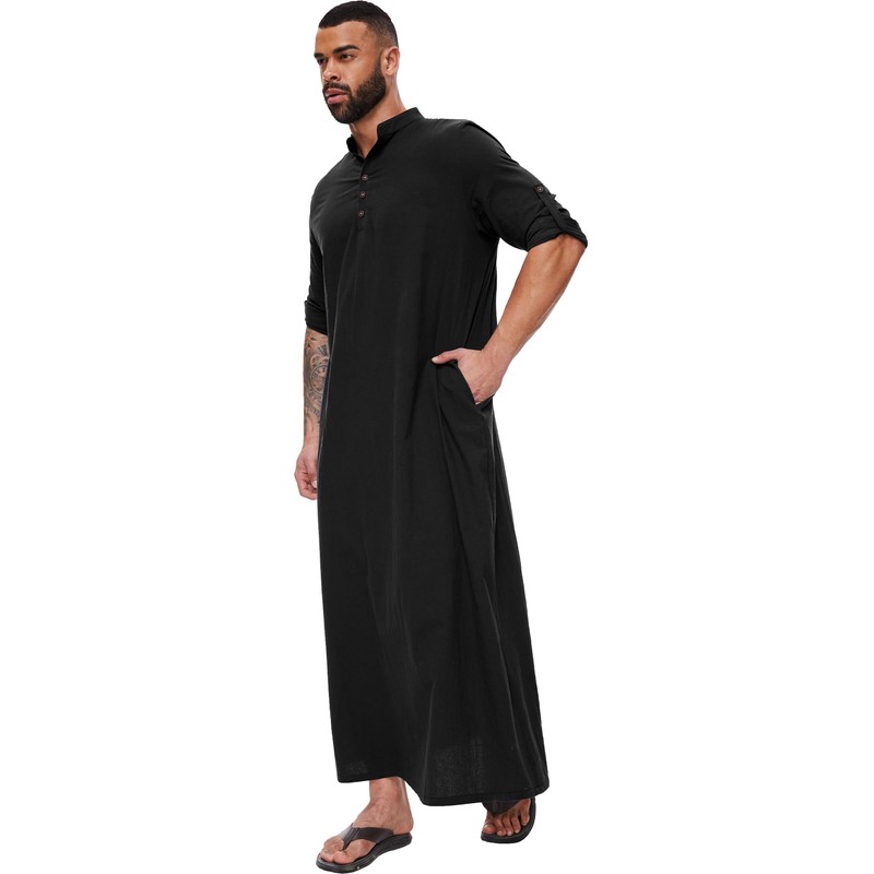 YAOHUOLE Kaftan Men's Long Thobe Men's Long Sleeve Kaftan Men