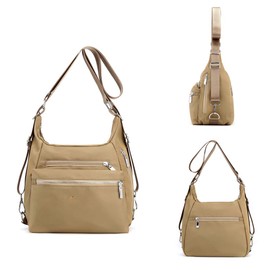 YANAIER Women Shoulder Bag Ladies Handbag Backpack Waterproof Nylon Tote Handbag Convertible Backpack Bag Multifunctional Khaki