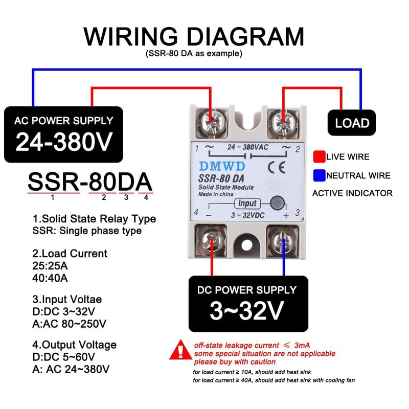 SSR-80DA Solid State Relay DC to AC (Input 3-32V DC