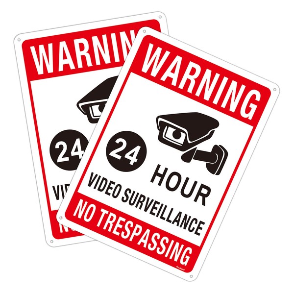 Andchi 2-pack Security Sign 24H Video Surveillance Signs NO TRESPASSING