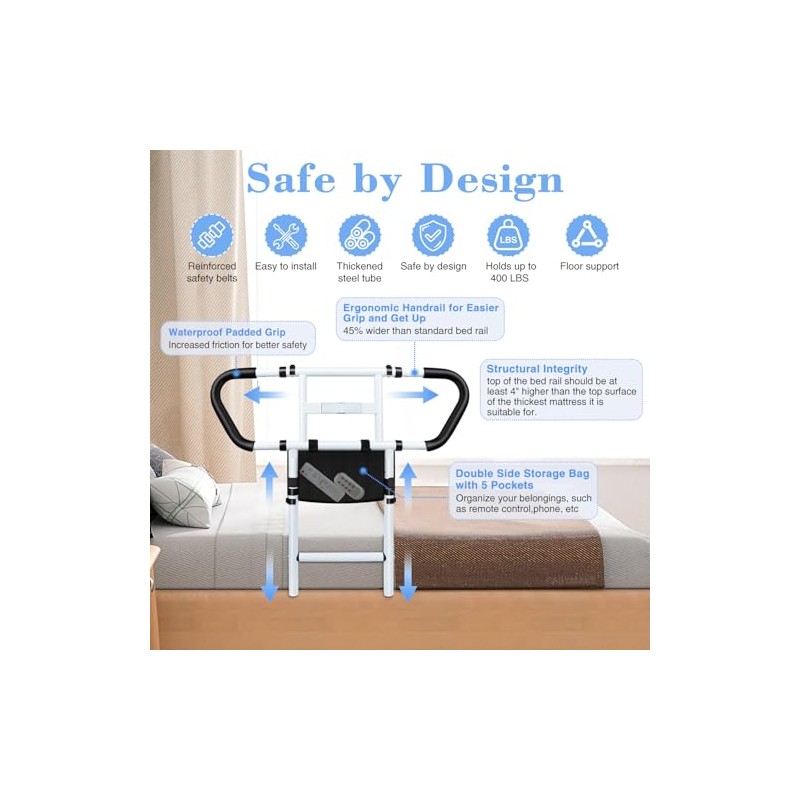 Bed Rails for Elderly Adults Safety: Adjustable Bedside Assist Rails