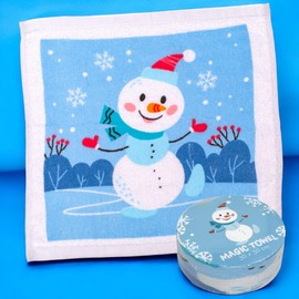 MIJOMA Set of 4 Magic Face Cloths Magic Towel Magic Towel Children's Gift Party Bag Tombola 100% Cotton Unfolds in Warm Water (Christmas Friends)