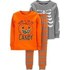 Simple Joys by Carter's Baby 3-Piece Snug-fit Cotton Holiday Pajama Set, Candy/Skeleton/Stripe, 5T