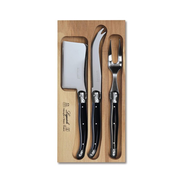 New Laguiole 3pc Cheese Knife Set in Tray (Black)
