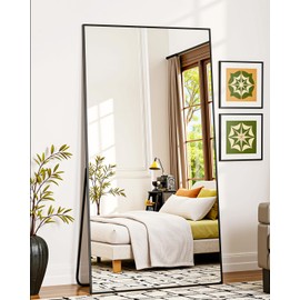 Suidia Full Length Mirror, 58"x22" Floor Standing Mirror Freestanding, Full Body Mirrors with Stand for Bedroom, Hanging Mounted for Living Room Cloakroom, Black, Rectangular Style