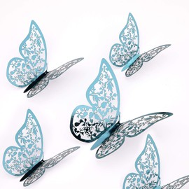 AIEX Pack of 24 3D Butterfly Ornaments Vivid Removable Stickers with 3 Different Sizes for Wall Stickers, Children's Room Ornaments, Wedding Party Decor (Indigo)