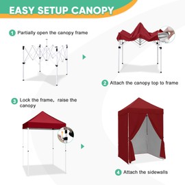 INTER HUT 5'x5' Pop up Canopy Tent with 4 Removable Sidewalls, Instant Easy Set up Outdoor Canopy Commercial Sun Shelter with Carry Bag, Burgundy