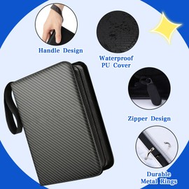 Trading Card Album Scrapbook for Football Cards Album 4 Pockets Football Cards for 50 Pages 400 Cards Capacity Football Collecting Album with Zip Carry Handle (Black)