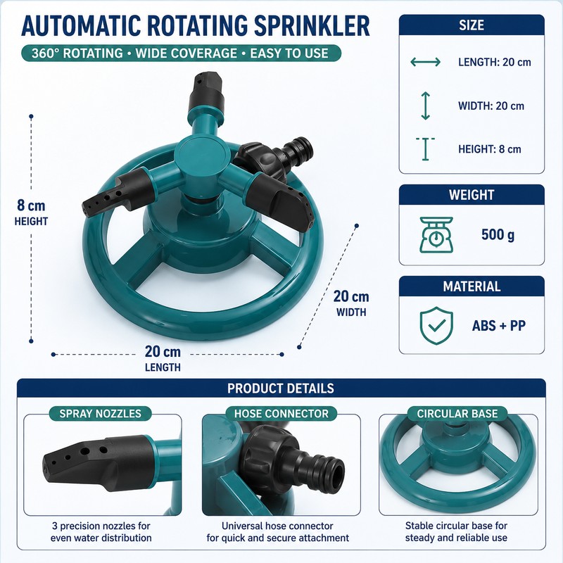 360° Rotating Garden Sprinkler for Lawn Watering – Automatic Water