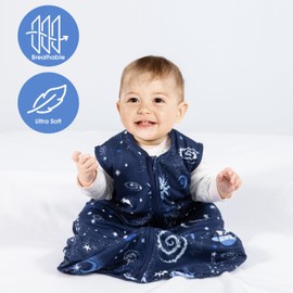 GUNTAIL Baby Sleep Sack 6-12 Months Baby Wearable Blanket 100% Rayon Cotton 2-Way Zipper Toddler Sleeping Sack，Comfy Soft Lightweight TOG 0.3（Galaxies）