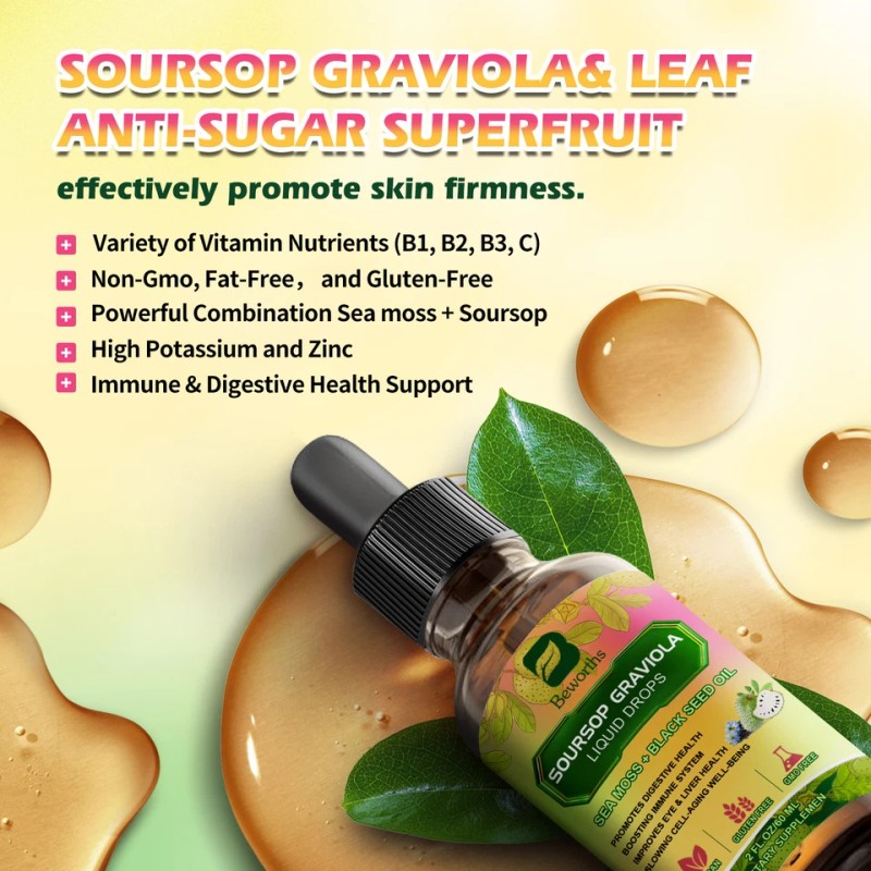 Pure Organic Soursop Extract, Tindedly Soursop Graviola Liquid Drops 60ml
