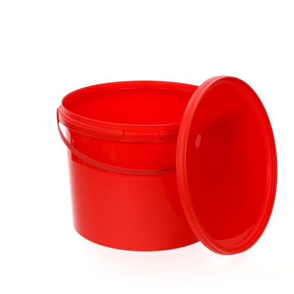 BenBow Bucket with Lid, 10 L, Red, 1 x 10 Litres, Food-Safe, Stable, Airtight, Leak-Proof, Odourless, Plastic Storage Container with Handle, Empty