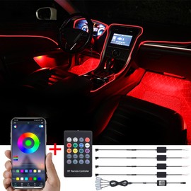 TABEN Car Ambient Light Kit, 5 Metres Integrated Fibre Optic Multicoloured Footwell Lighting Music Sync Sound Active Memory Function Remote Control and Bluetooth App Control 12V-24V