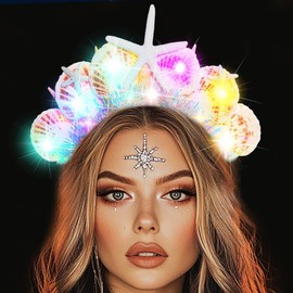 BARTOSI Light Up Mermaid Headband Seashell Headpiece Starfish Headwear Shell Hair Accessories for Women