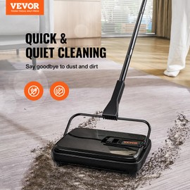 VEVOR Carpet Sweeper, 200 mm Sweeping Paths, Floor Sweeper Manual Non Electric, 300 ml Dustbin Capacity with Comb for Home Office Rugs Hardwood Surfaces Wood Floors Laminate, Cleans Dust Pet Hair