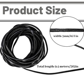 10 Yard Black Leather Cord, Flat Genuine Leather Cord, 3 mm Leather Necklace Cord, Leather String Cord, Strip Cord Braiding String, Leather Lace for Craft Jewelry Bracelets Necklaces (Black)