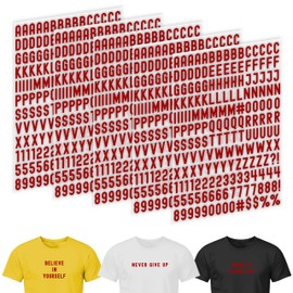 5 Sheets 895 Pieces Iron on Letters for Clothing 0.8inch Red Small Stickers with A-Z Heat Transfer Letters 0-9 Iron on Numbers for Fabric T-Shirt Printing (Red, Retro)