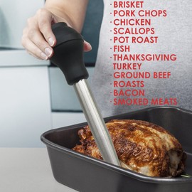 Best Utensils Stainless Steel Turkey Baster Commercial Grade Quality Silicone Bulb Including 2 Marinade Injector Needles And Brush For Easy Clean Up
