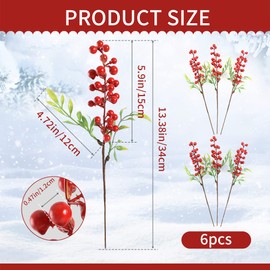 HUIANER Artificial Berries, 6 Pcs Simulation Flowers Lifelike Redberry with Stems Fake Fruit Redberries for Christmas Wedding DIY Bridal Bouquet Home Kitchen Party Decoration