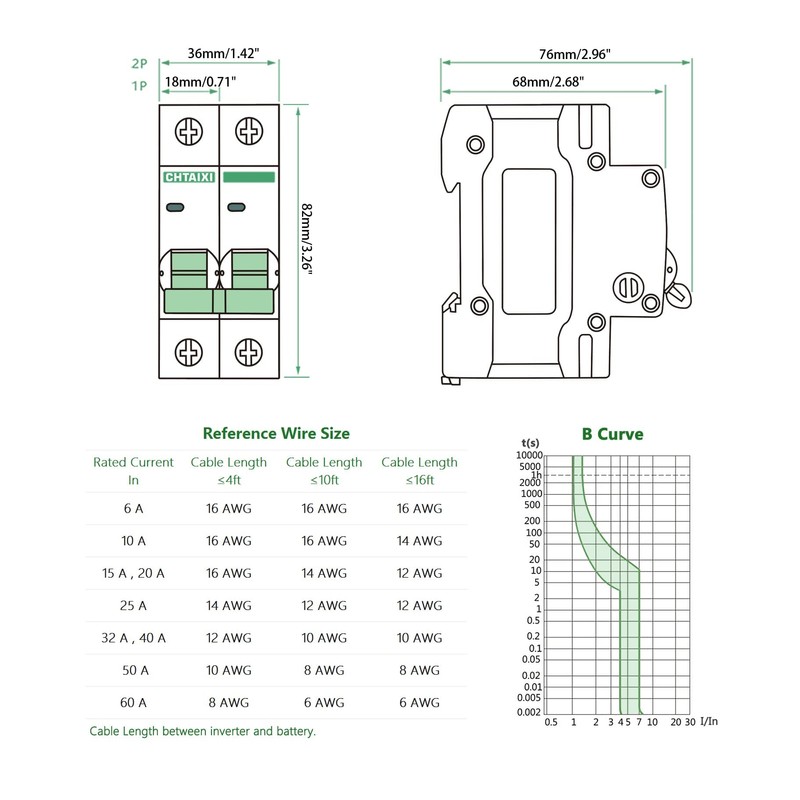 12V-110V DC Miniature Circuit Breaker, 60 Amp 1 Pole Battery