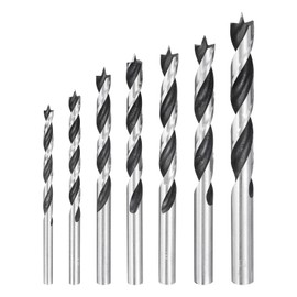 HARFINGTON Brad Point Drill Bit Set 4/5/6/7/8/9/10mm Dia Straight Round Shank Metric Brad Point Spiral Twist Drill Bits for Softwood Hardwood Plywood Plastic Rubber, Silver Tone
