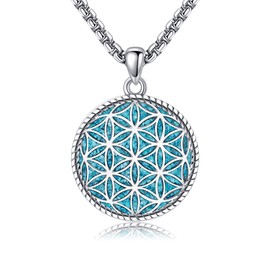 HKPATOP Flower of Life Necklace 925 Sterling Silver Turquoise Flower of Life Pendant Necklace Jewelry for Women Men