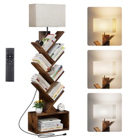 Evermagin 6 Tier Tree Bookshelf with Smart Light, Small Bookcase Tower with Remote Control, Tall Floor Standing Book Organizer for Living Room, Bedroom & Home Office, Rustic Brown