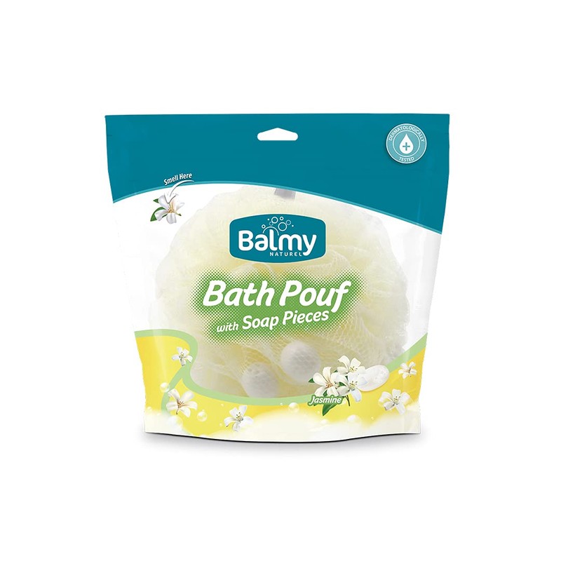4 Pack Shower Puffs With Soap Pieces - Jasmine -