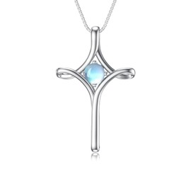 TOUPOP Moonstone Cross Necklace for Women Sterling Silver June Birthstone Necklace Faith Crucifix Cross Pendant Necklace Religious Jewelry Birthday Anniversary Christmas Gifts for Her