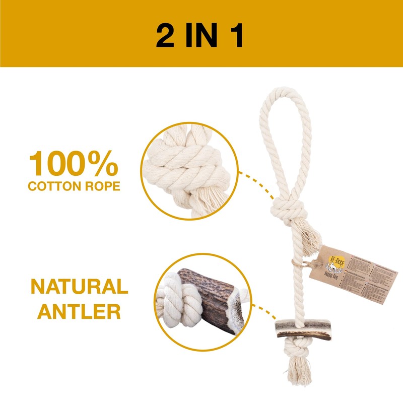 RF - Deer Dog Chew Rope with Deer Antlers, 55-60