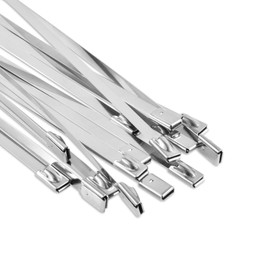 FOCMKEAS 10 pcs 15.75" Length 0.18" Width 0.01" Thickness (400×4.6×0.25mm) 304 Stainless Steel Zip Ties,Metal Self-locking Cable Ties,Multi-Purpose Cable Wire For Automotive Parts Outdoor Fences