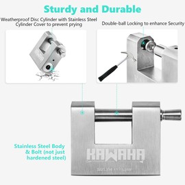 KAWAHA 71/60-2PS Stainless Steel D-Shaped Padlock with Stainless Steel Key for Garage Door, Containers, Shed, Locker and Warehouse (2-3/4 inch, Keyed Alike - 2 Pack)