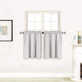 Better Home Style 100% Blackout 2 Tiers Window Curtain Insulated Drapes Short Panels for Kitchen Bathroom Basement RV Camper or Any Small Window M3024 (Light Grey/Silver, 2 Panels 28" W X 24" L Each)