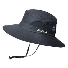 Anvevkn Women's Foldable Sun Hat UV Protection Summer Hat Hiking Hat Fishing Hat Garden Hat Waterproof Outdoor Bush Hat with Adjustable Chin Strap, S-black