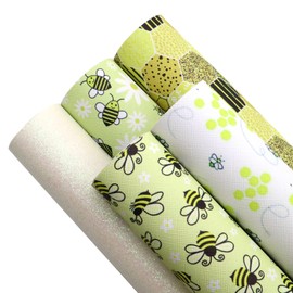 David accessories Bees Printed Faux Leather Fabric Assorted Synthetic Leather Fabric 5Pcs 7.7" x 12.9" (20 cm x 33 cm) for DIY Earrings Bows (Bees)