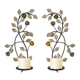 JUCONSIN Wall Sconces Candle Holder Set of 2, Antique White Leaf Flower Branch Wall Mount Hanging Metal Wall Candle Holder Candle Sconce for Living Room Dining Room