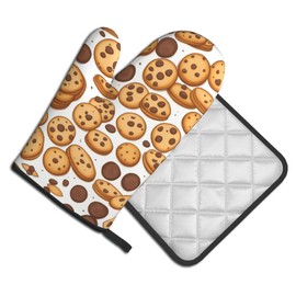 YYHWHJDE Cookies Food Chocolate Chip Biscuits Printed Quality Oven Mitts and Pot Holders Sets of 2 Kitchen Baking Used to open pot lids in the kitchen
