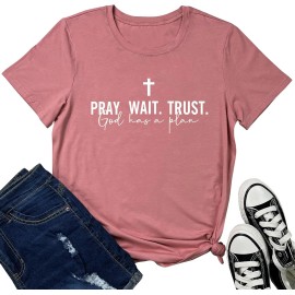 Women Pray Wait Trust Soft Sleeveless Crew Neck Cute Graphic T-ShirtsColor: Mauve, Size: L
