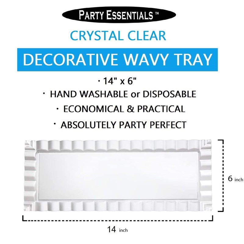 Party Essentials Disposable Hard Plastic Decorative Wavy Trays, 14" X